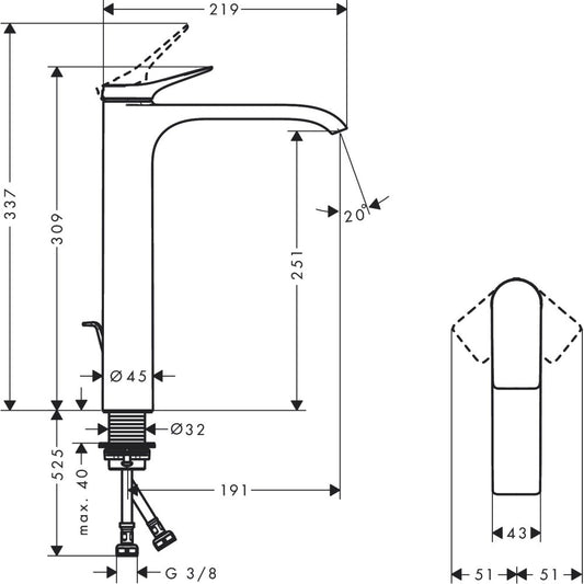 Baterie lavoar pe blat alba mat Hansgrohe Vivenis, cu ventil pop-up H31 cm