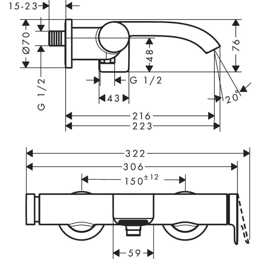 Hansgrohe Vivenis Baterie cada dus monocomanda, crom