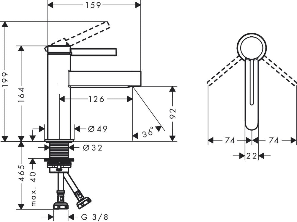 Baterie lavoar alba mat Hansgrohe Finoris, cu ventil H16 cm