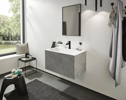 Baterie chiuveta baie neagra mat Hansgrohe Finoris, cu ventil H16 cm