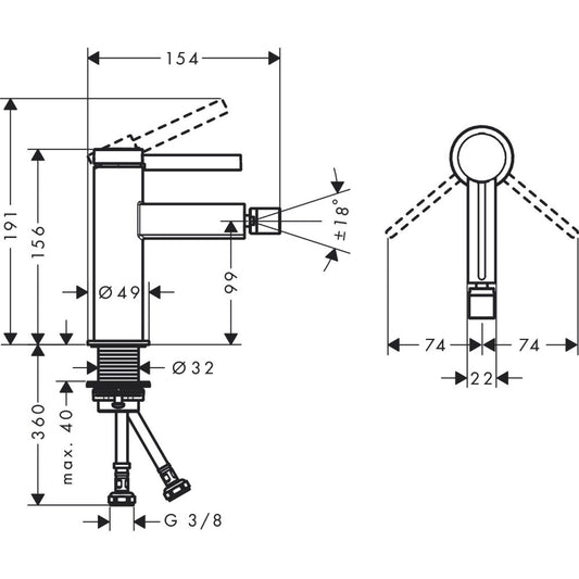 Hansgrohe Finoris Baterie bideu monocomanda cu ventil, alb mat