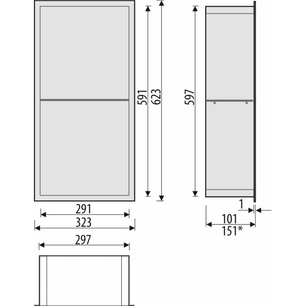 Bemeta Nisa perete baie 29x10xH62 cm cu 2 rafturi din sticla, alb