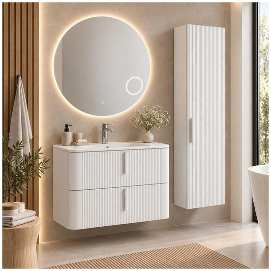 Dulap baie 32x32xH130 cm Fluminia Pisa, alb, front riflat - ambient