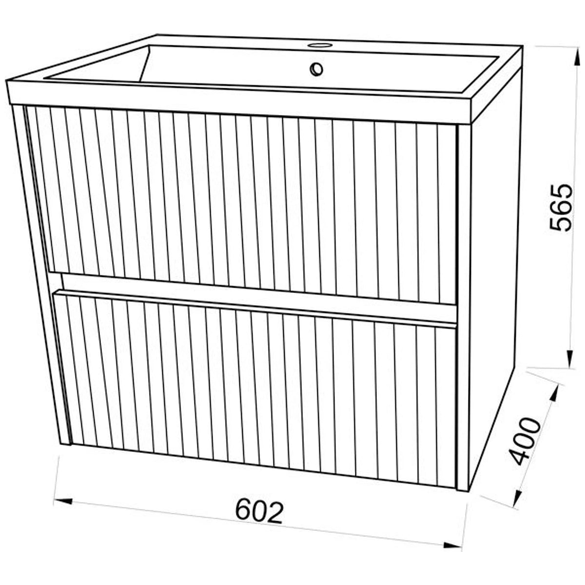 Set mobilier baie (masca cu 2 sertare si lavoar) Fluminia Fiori 60x40xH53 cm, alb lucios - schita tehnica