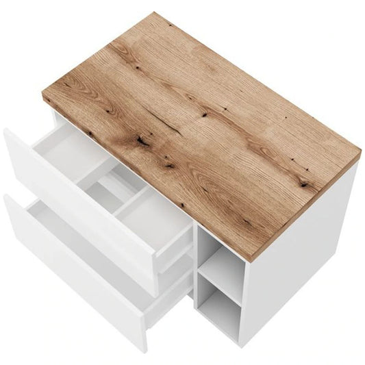 Fluminia Genova Masca lavoar baie suspendata cu raft si blat 80x46xH53 cm, alb/maro (rovere naturale)