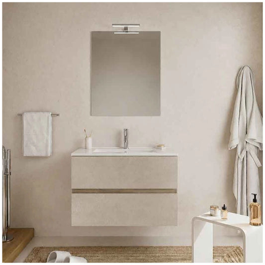 Fluminia Genova Masca lavoar baie suspendata cu 2 sertare 80x46xH50 cm, crem/maro (almond/noce americano), front rugos - ambient