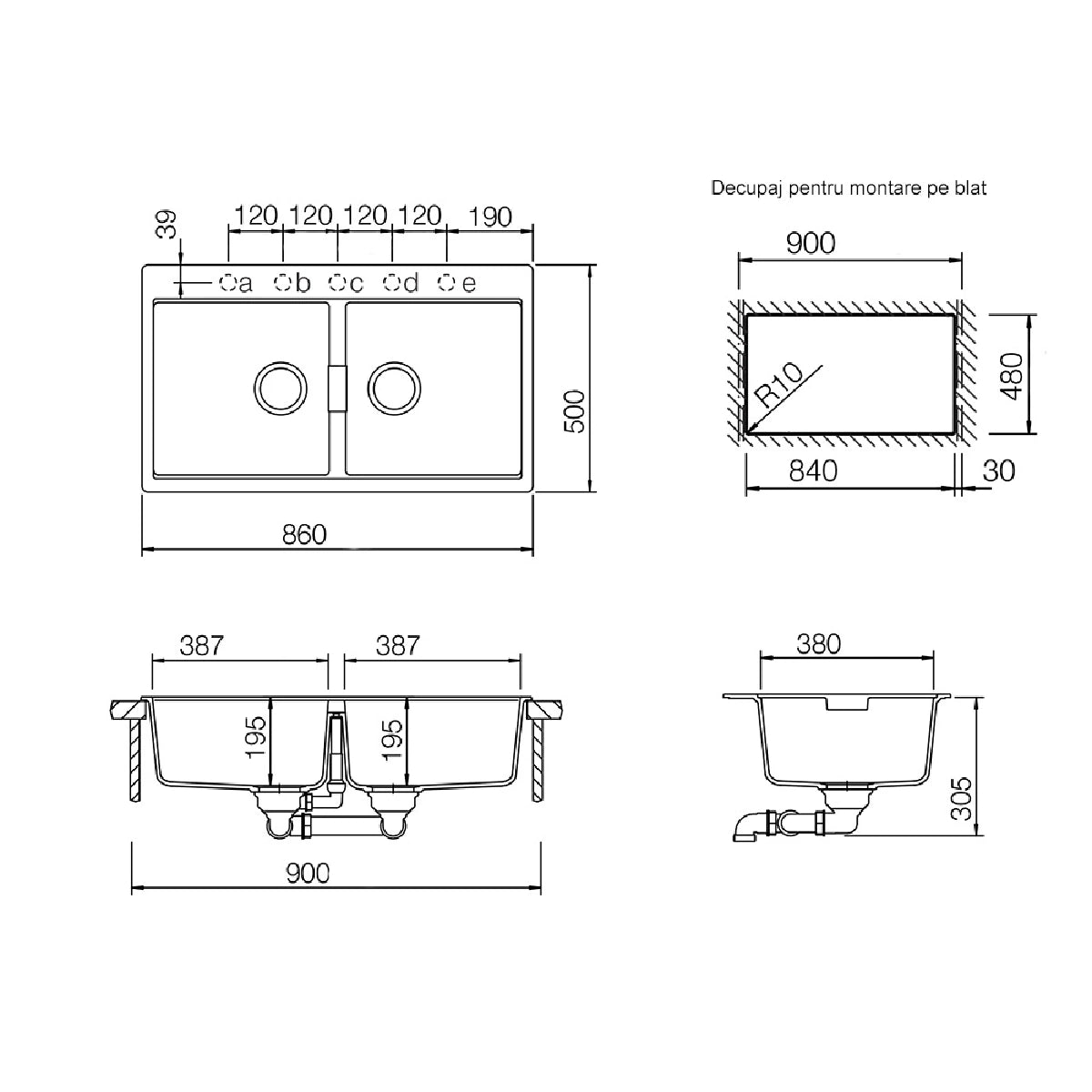 Schock Horizont N-200 Chiuveta bucatarie granit Cristadur 86x50 cm, negru (puro)