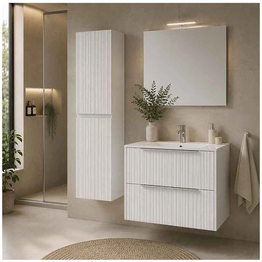 Fluminia Istria Masca lavoar baie suspendata cu 2 sertare 80x46xH50 cm, alb, front riflat, manere inox - ambient