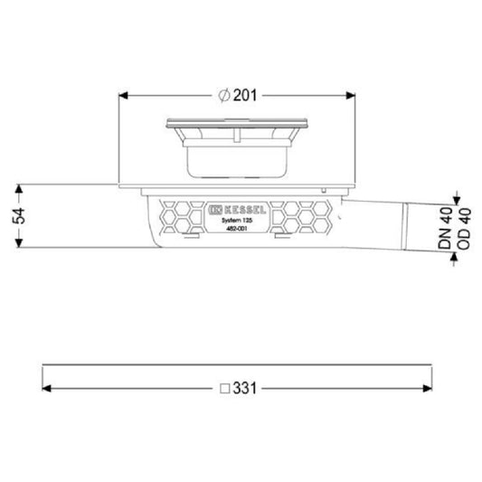 Corp sifon de pardoseala Kessel Ultraflat System 125 cu flansa de hidroizolatie, DN 40