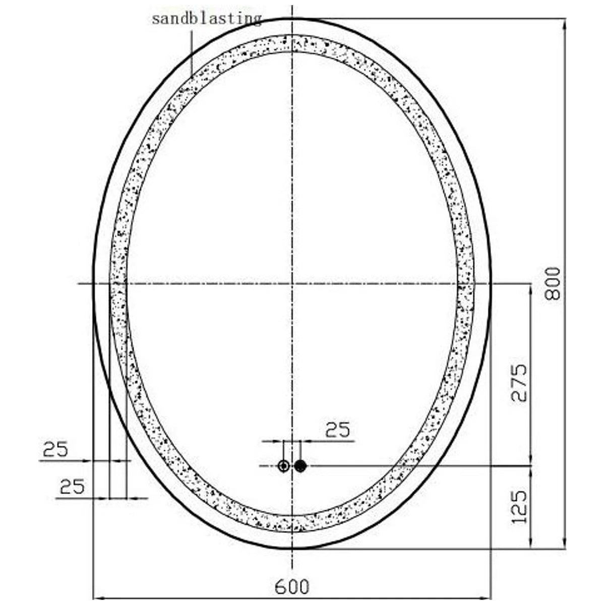 Fluminia Picasso Oglinda cu iluminare LED si dezaburire 60xH80 cm, iluminare interna - schita tehnica