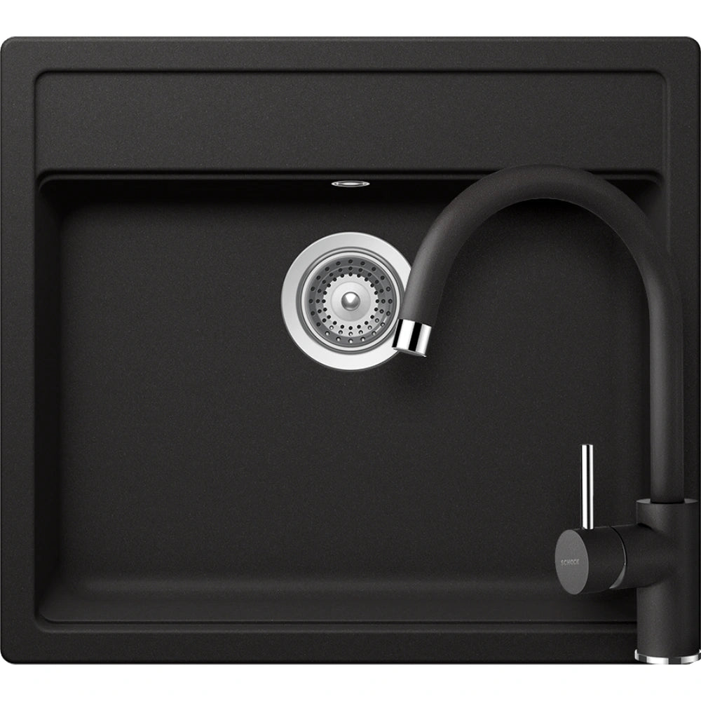 Schock Nemo N-100 Set chiuveta bucatarie granit Cristalite 57x51 cm si baterie Plutos Nero, negru (nero)