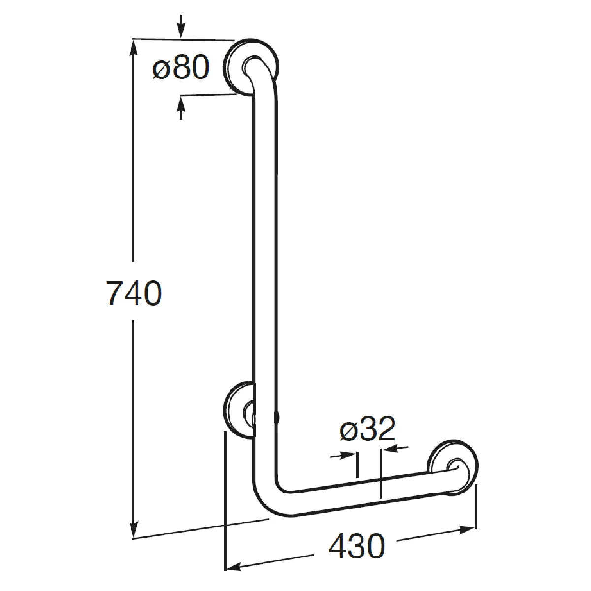 Roca Access Bara de sprijin forma L stanga 43xH74 cm, alb