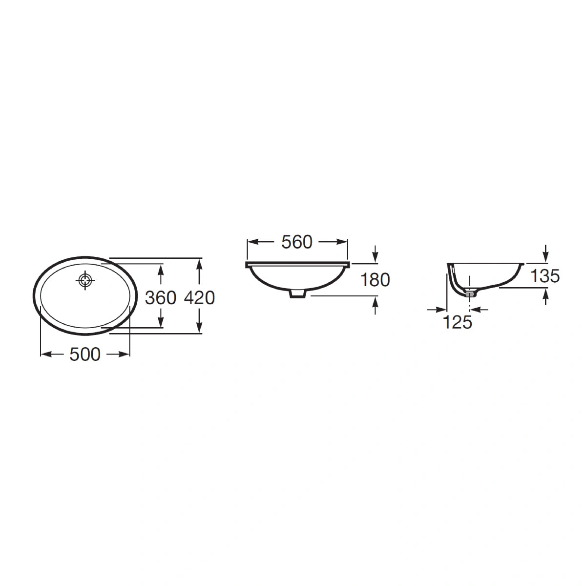 Lavoar baie sub blat, oval Roca Berna 50x36 cm