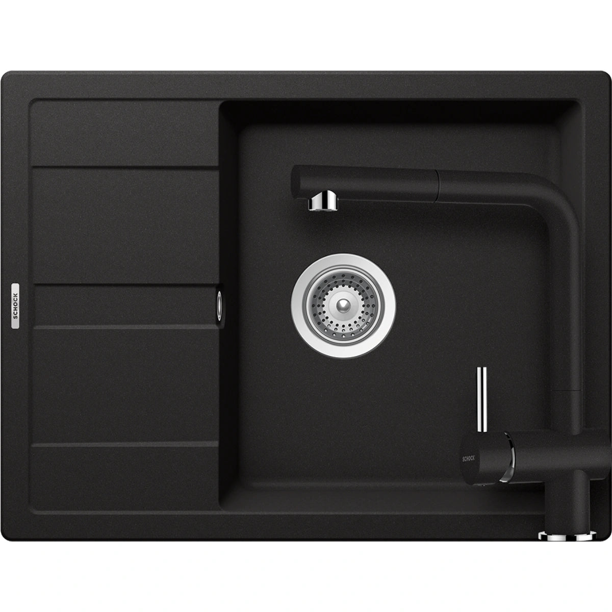 Schock Ronda D-100L Set chiuveta bucatarie granit Cristalite 65x50 cm si baterie Epos Nero, negru (nero)