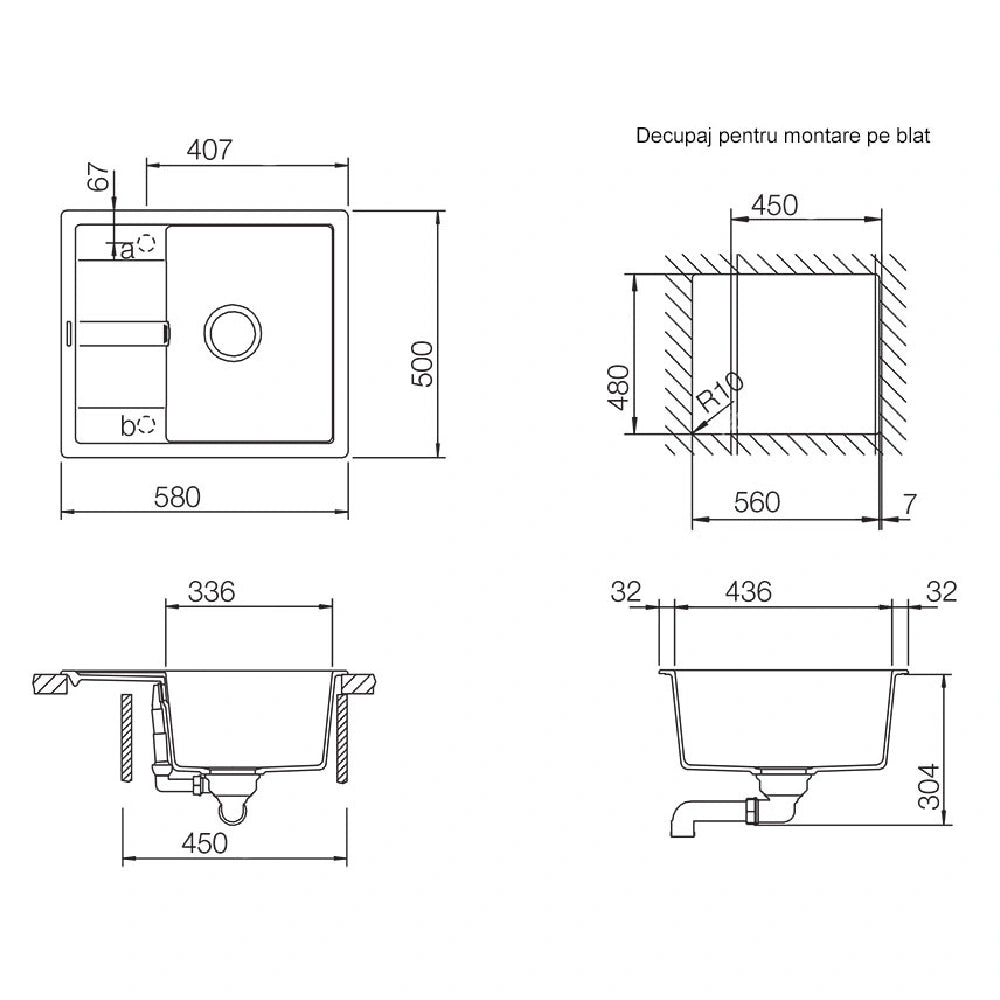 Schock Ronda D-100 Chiuveta bucatarie granit Cristalite 58x50 cm, gri (croma)