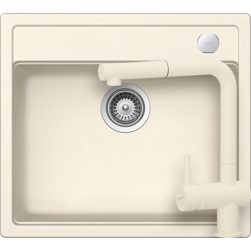 Schock Mono N-100 Set chiuveta bucatarie granit Cristadur 57x51 cm si baterie Epos Magnolia, crem (magnolia)