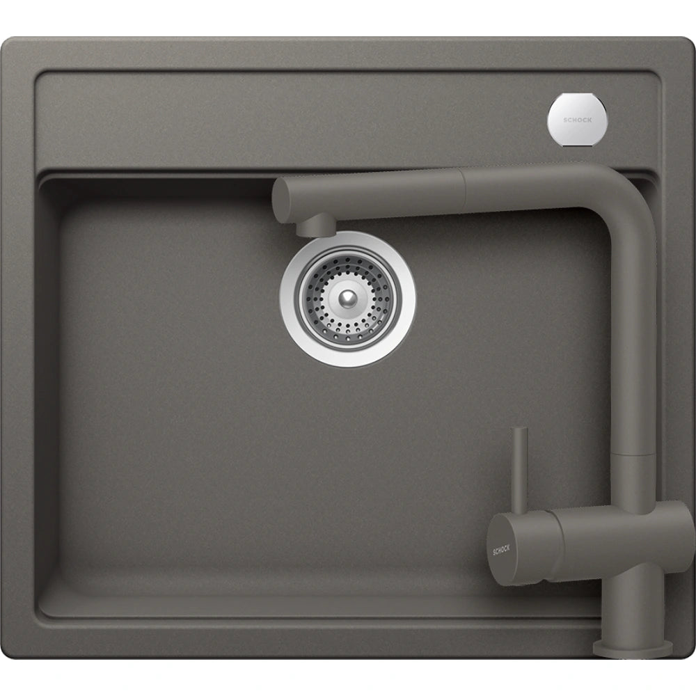 Schock Mono N-100 Set chiuveta bucatarie granit Cristadur 57x51 cm si baterie Epos Silverstone, gri (silverstone)