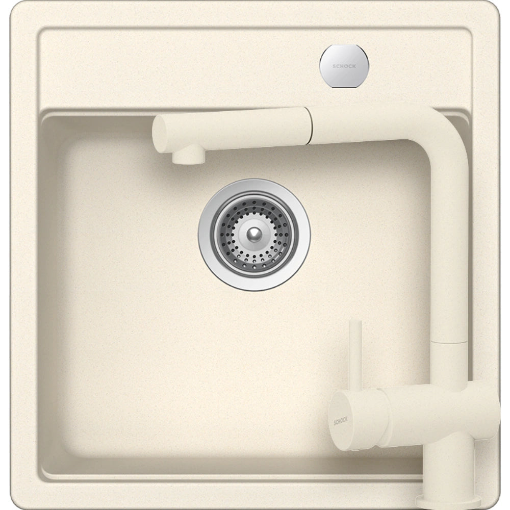 Schock Mono N-100S Set chiuveta bucatarie granit Cristadur 49x51 cm si baterie Epos Magnolia, crem (magnolia)
