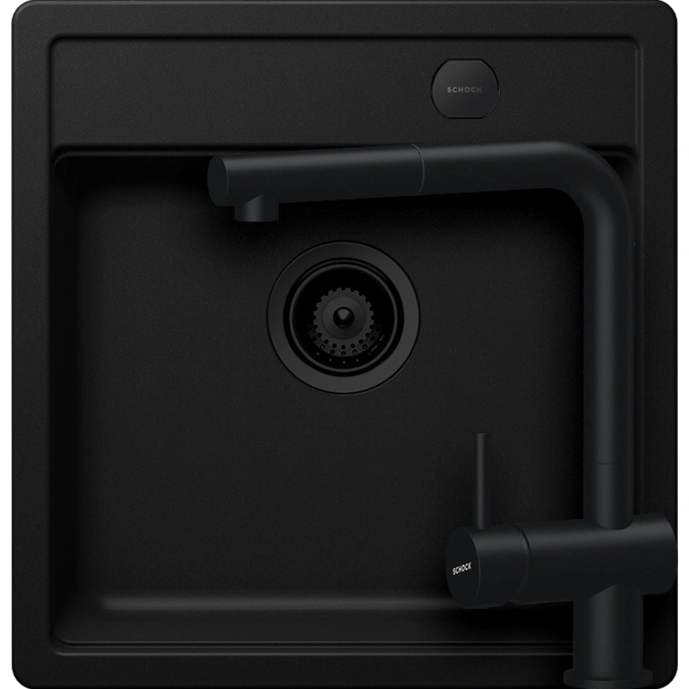 Schock Nemo N-100S Set chiuveta bucatarie granit Cristalite 49x51 cm si baterie Epos Nero, negru (nero)