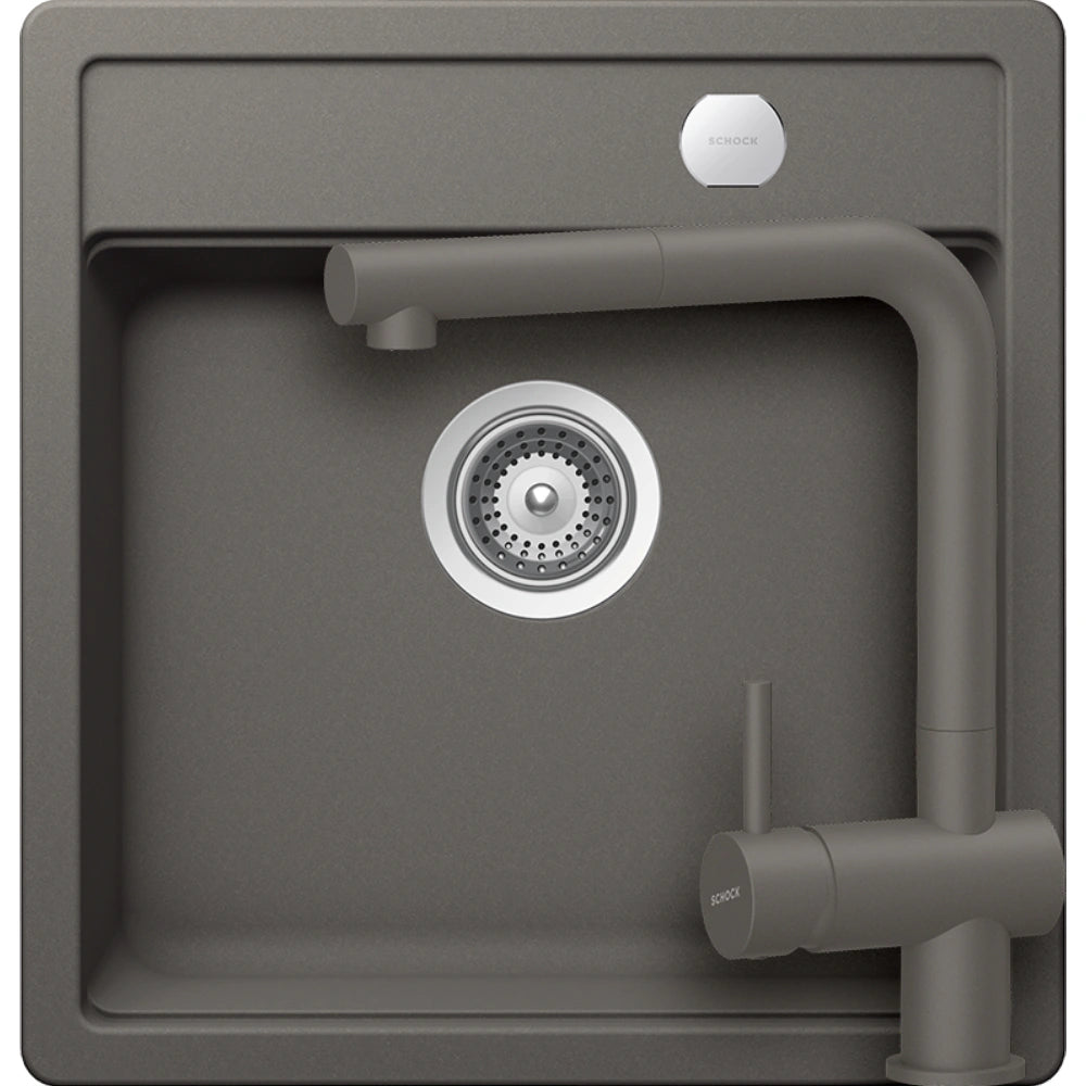 Schock Mono N-100S Set chiuveta bucatarie granit Cristadur 49x51 cm si baterie Epos Silverstone, gri (silverstone)