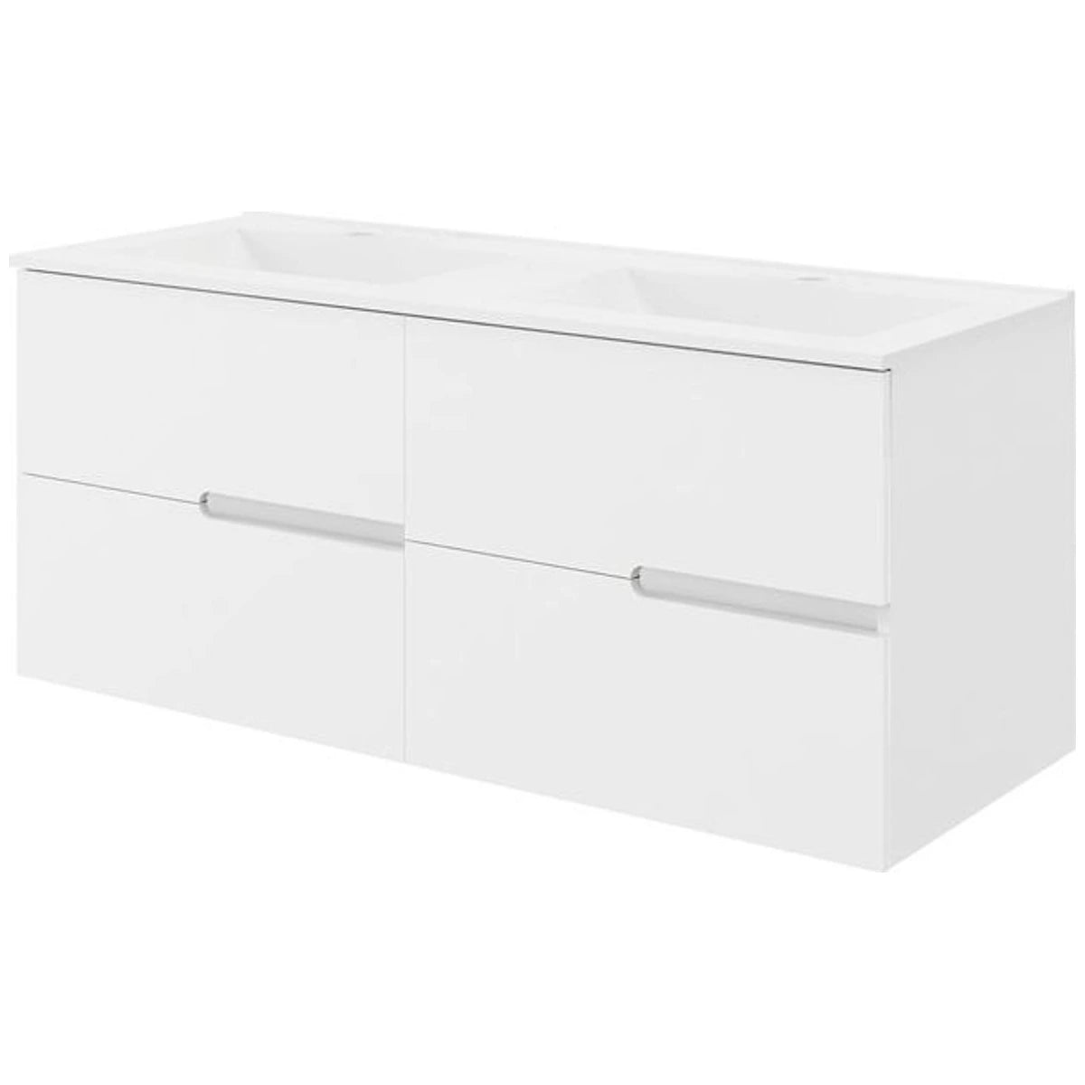Set mobilier baie dublu (masca cu 4 sertare si lavoar dublu) Fluminia Toledo 120x46xH53 cm, alb lucios