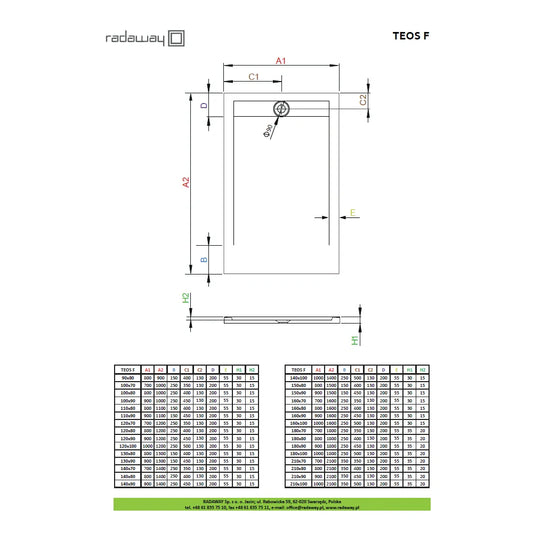 Cadita dus patrata compozit Radaway Teos C 90x90 cm, alb (Resigilate)