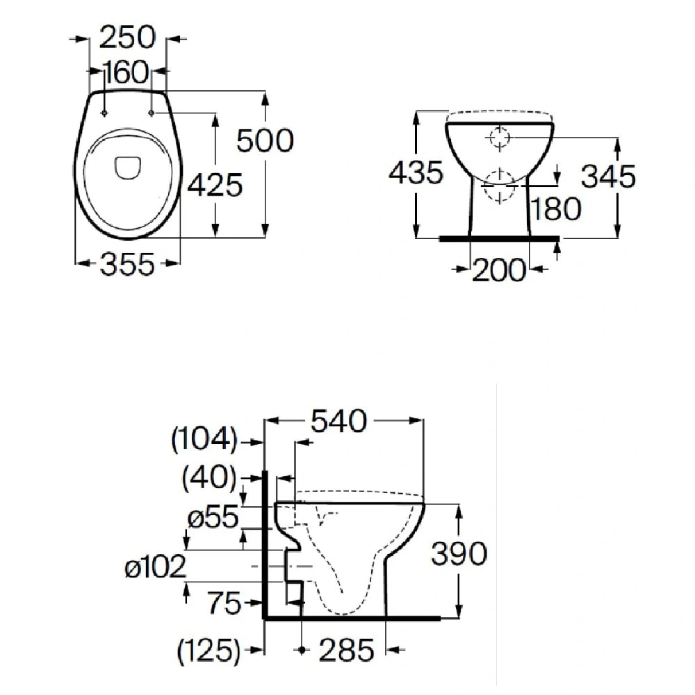 Vas WC pe pardoseala Roca Adele Rimless 36x50 cm pentru rezevor la semiinaltime, evacuare orizontala