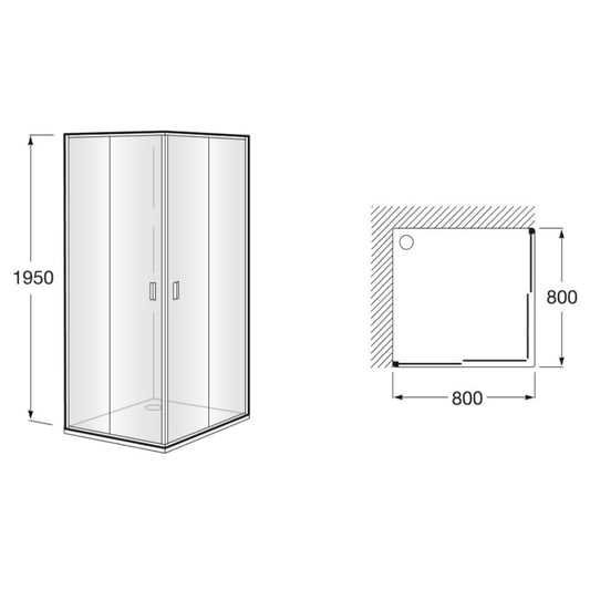 Cabina dus patrata cu usi glisante Roca Victoria 80x80 cm, profil crom