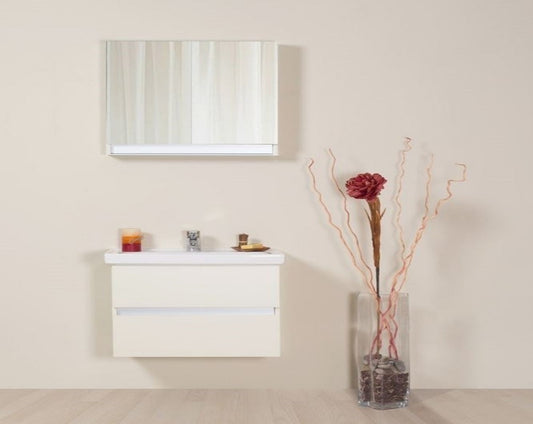 Set promo mobilier baie (masca cu 2 sertare si lavoar) Arthema Frame 80 cm, alb mat