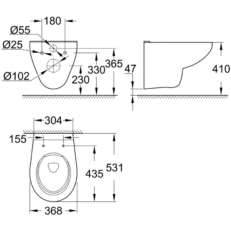 Vas WC suspendat Grohe Bau Ceramic Rimless 37x53 cm evacuare orizontala