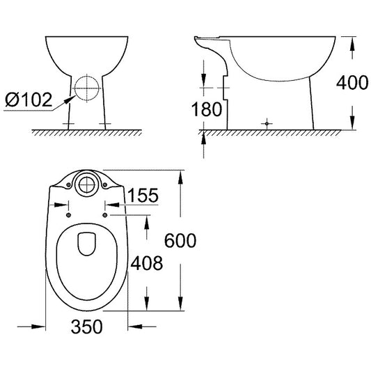 Vas WC pe pardoseala Grohe Bau Ceramic 35x60 cm evacuare orizontala