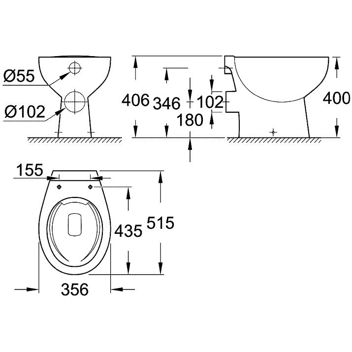 Vas WC pe pardoseala Grohe Bau Ceramic Rimless 36x52 cm evacuare orizontala