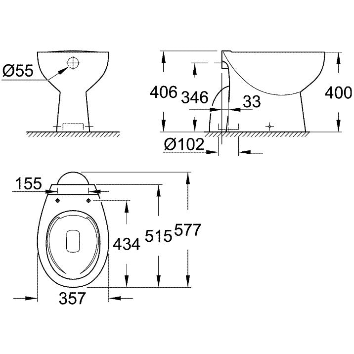 Vas WC pe pardoseala Grohe Bau Ceramic 36x52 cm evacuare verticala