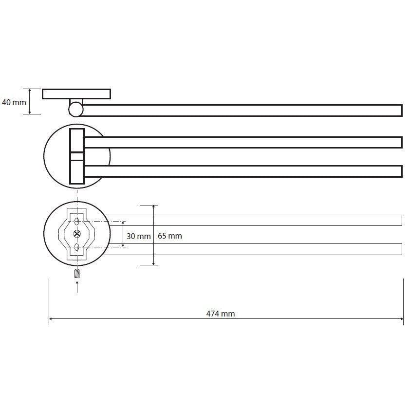 Bemeta Alfa Suport prosop baie tip bara cu 2 brate mobile, 47 cm