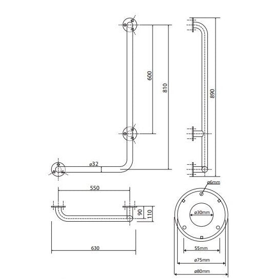 Bemeta Help Bara de sprijin 63 cm, H89 cm, alb