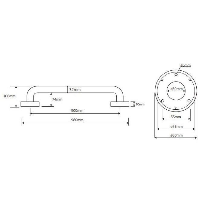 Bemeta Help Bara de sprijin 90 cm, alb