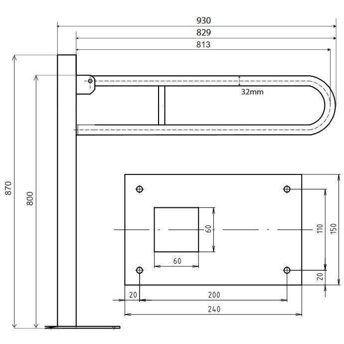 Bemeta Help Bara de sprijin cu montaj pe sol 81 cm, inox mat