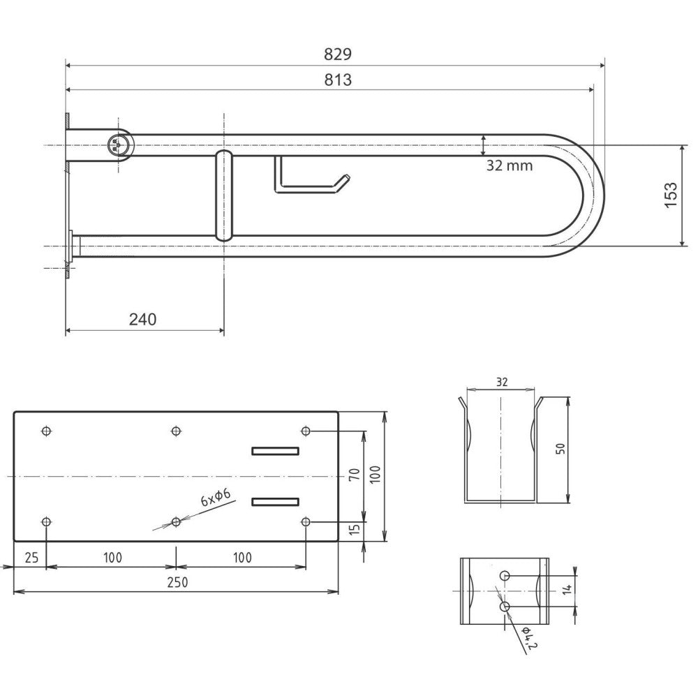 Bemeta Help Bara de sprijin cu suport hartie, 81 cm, inox