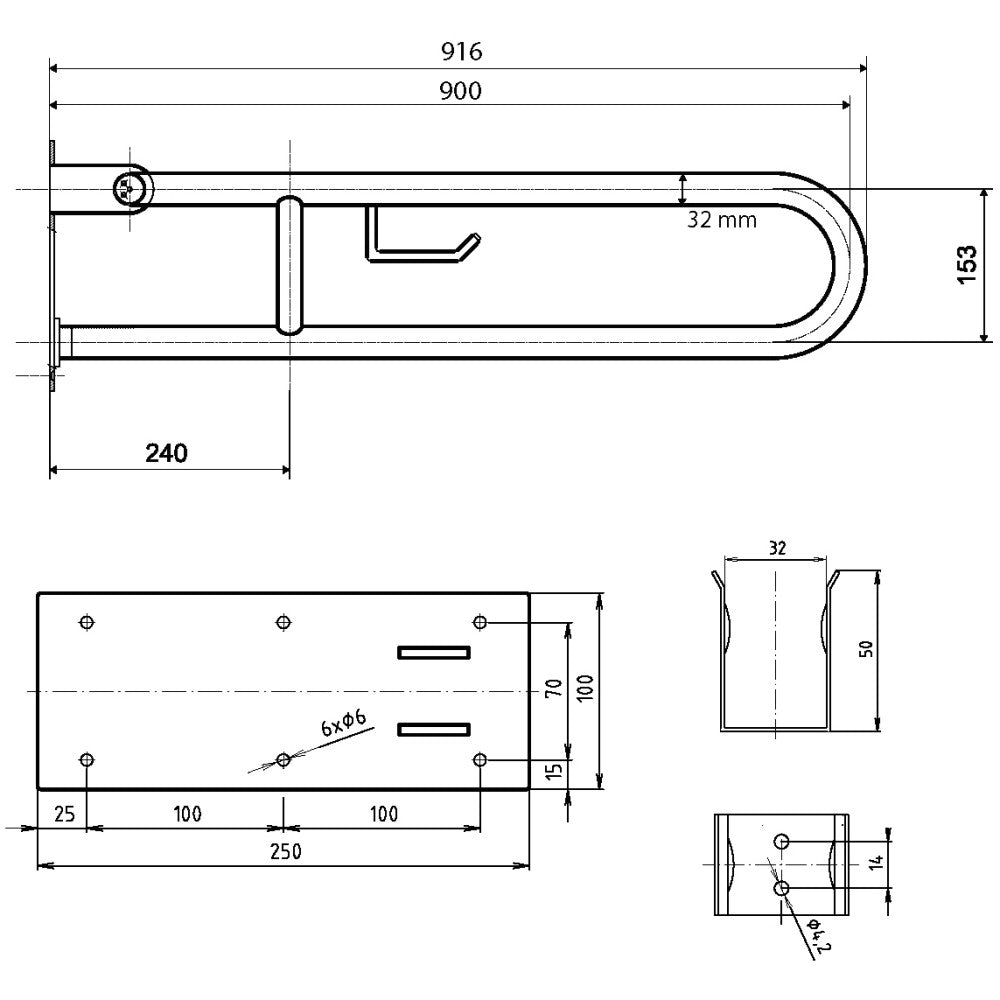 Bemeta Help Bara de sprijin cu suport hartie, 90 cm, inox mat
