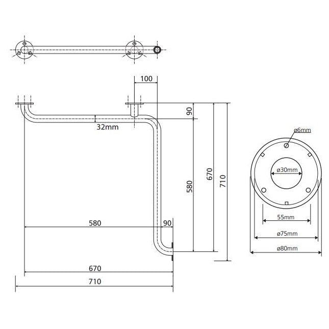 Bemeta Help Bara de sprijin in unghi, 71 cm, inox mat