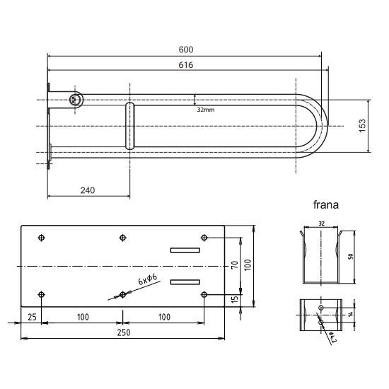 Bemeta Help Bara de sprijin rabatabila inox 60 cm, crom