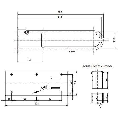 Bemeta Help Bara de sprijin reversibila 81 cm, inox mat