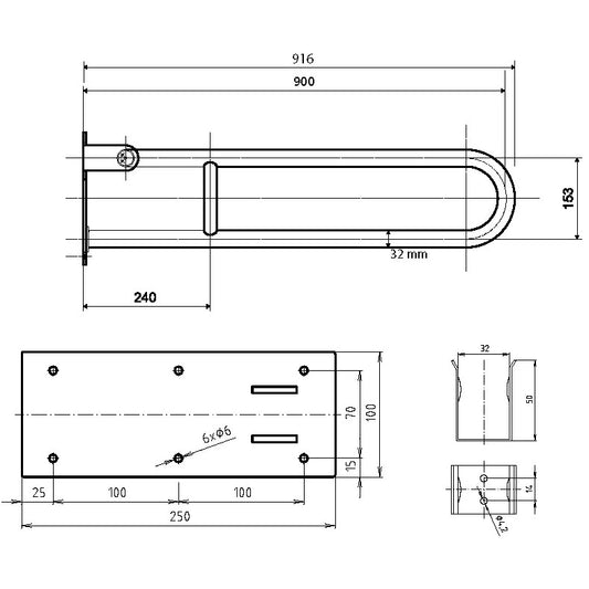 Bemeta Help Bara de sprijin reversibila 90 cm, inox mat