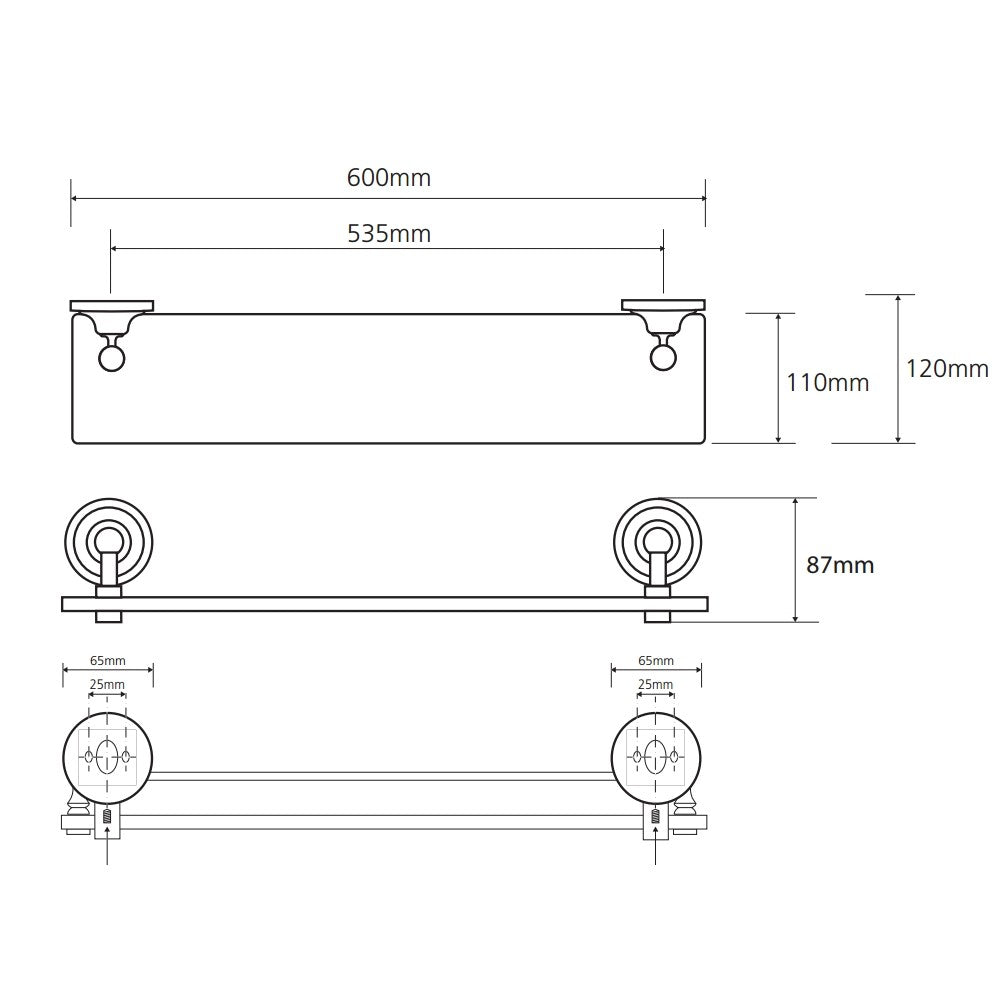 Bemeta Retro Polita din sticla cu prinderi cromate
