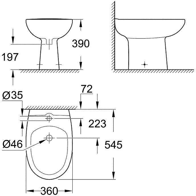 Set Vas WC pe pardoseala cu capac si bideu Grohe Bau Ceramic Rimless 36x52 cm evacuare orizontala