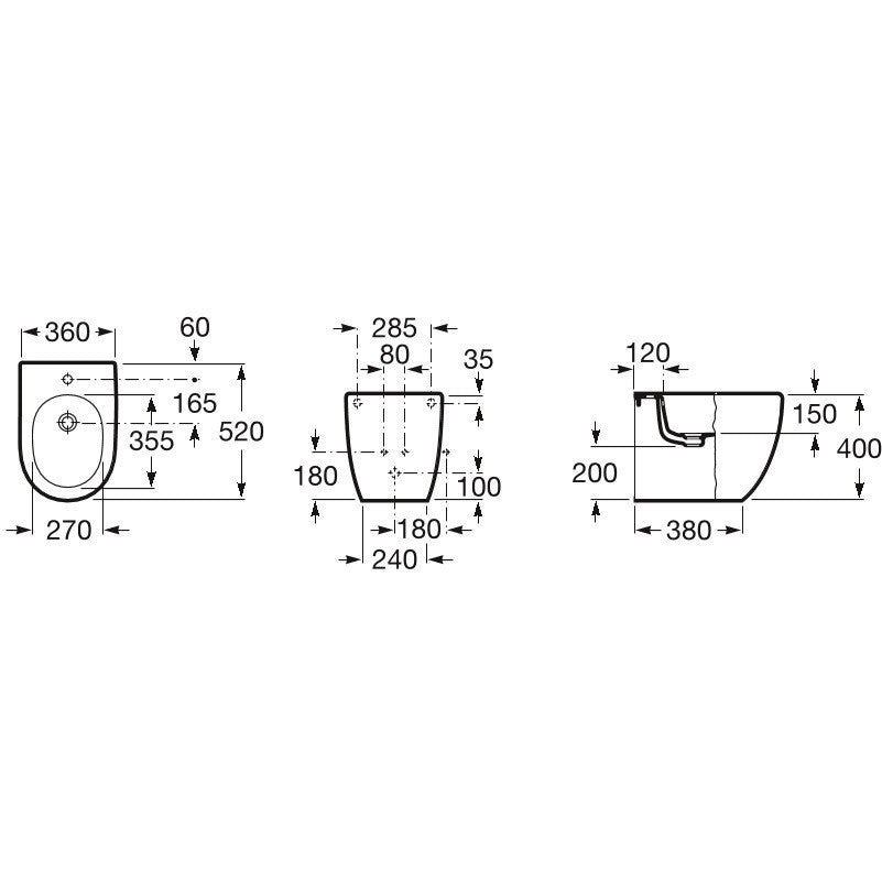 Set Vas WC pe pardoseala cu capac si bideu Roca Meridian Compact Rimless 36x60 cm evacuare orizontala sau verticala, lipit de perete
