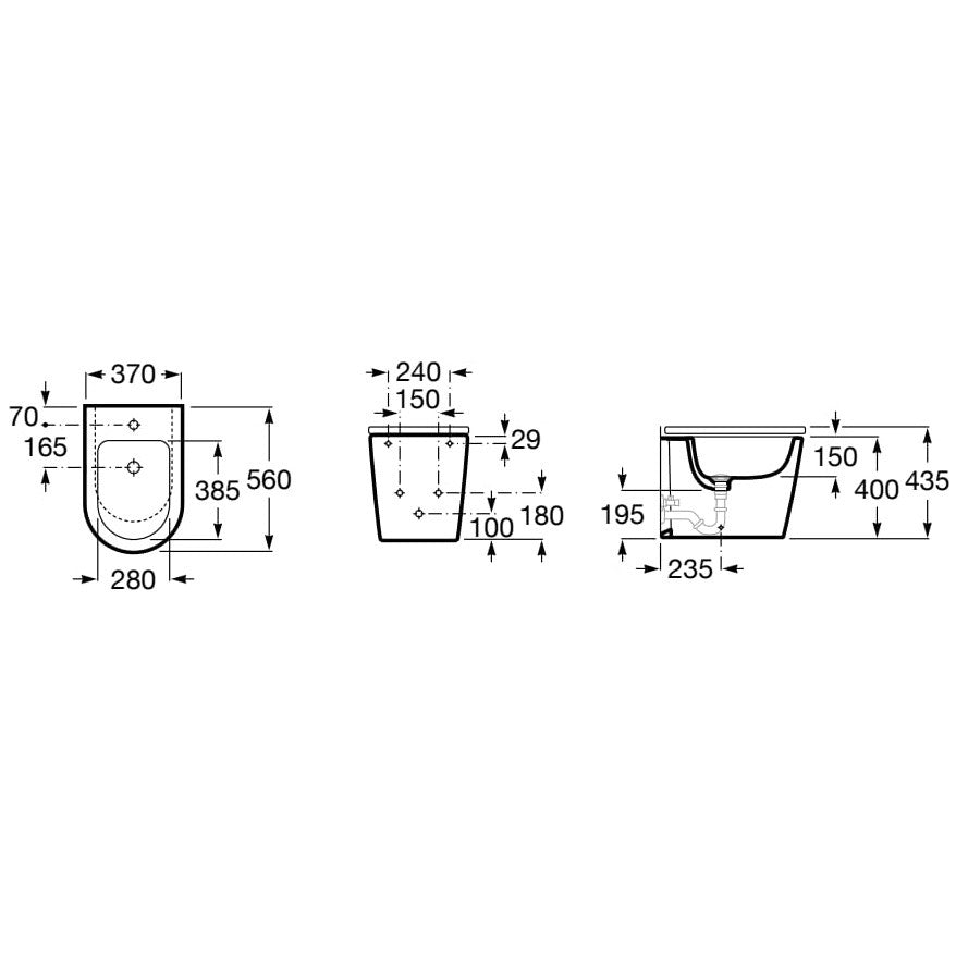 Set Vas WC pe pardoseala cu capac soft close si bideu Roca Inspira Round Rimless 37x65 cm evacuare orizontala sau verticala