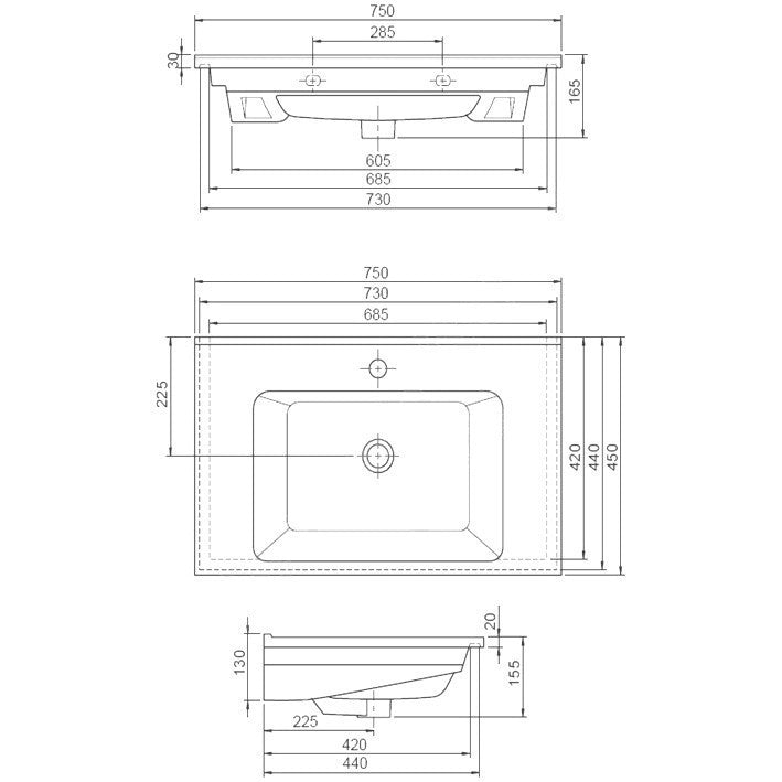 Set promo mobilier baie (masca cu 2 sertare si lavoar) Arthema Vela 75 cm, alb lucios