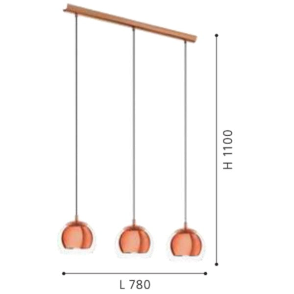 Eglo Rocamar Pendul 3x40W, cupru/transparent