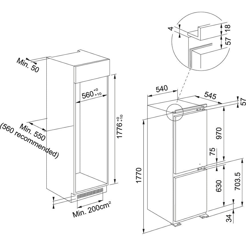 Franke FCB 320 V NE E Combina frigorifica incorporabila, 273 l, alb